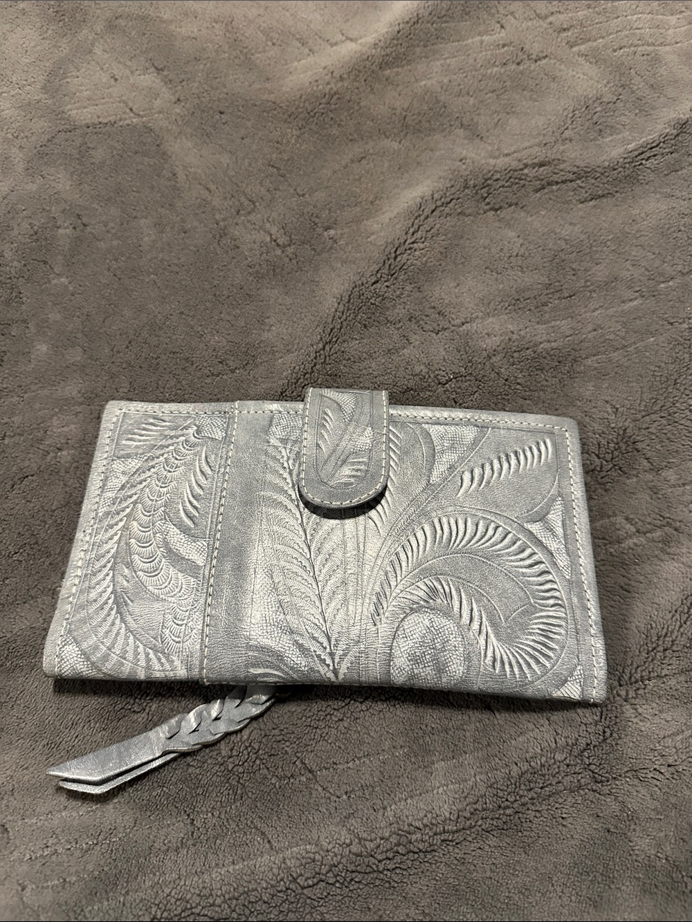 Embossed Silver Floral Wallet Clutch for Women